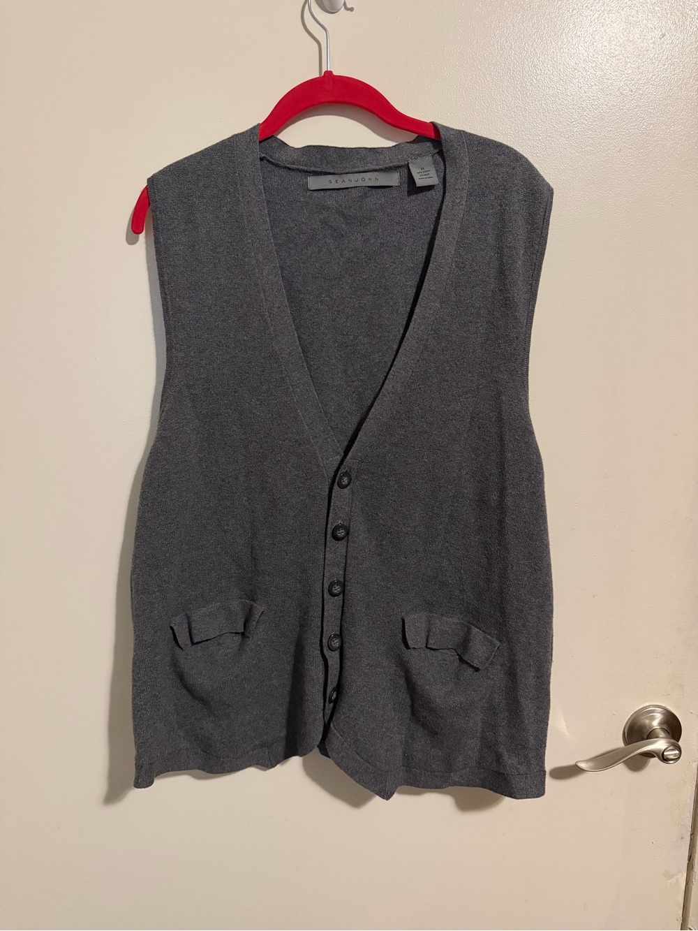 Sean John Men’s Charcoal Gray Button-Up Knit Vest